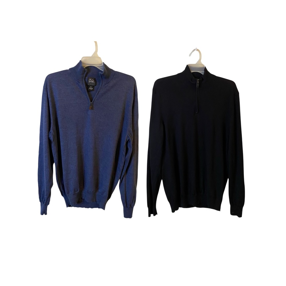 Jos. A. Bank Traveler 100% Merino Wool 1/4 Zip Sweater Bundle Blue & Black 2XLT